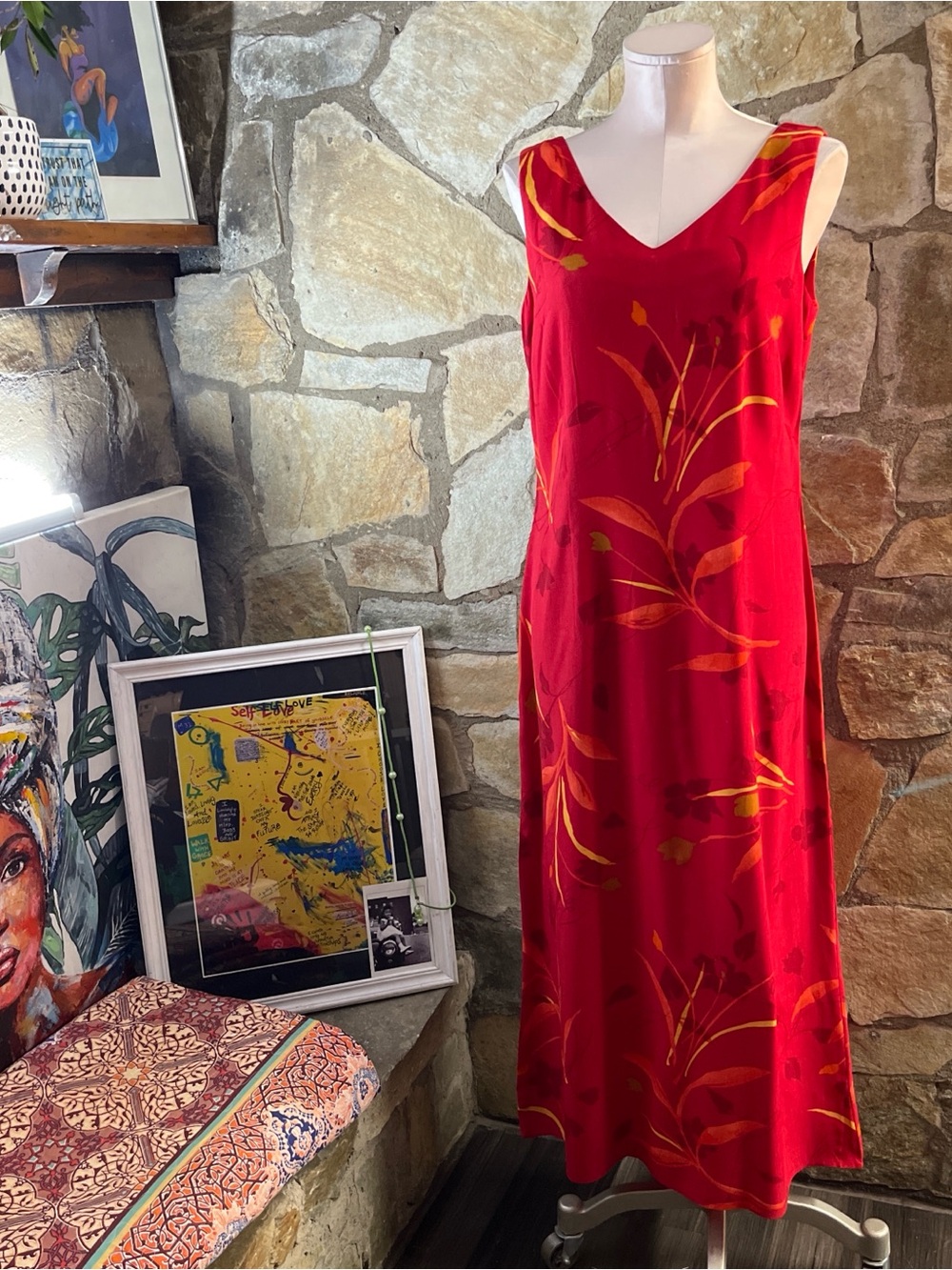Vintage J. Stevens Red Tropical Floral Maxi Dress 🌺